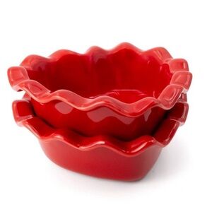 Target Bullseye Playground Red Ceramic Heart Shaped Ramekin Set of 2, Ruffled